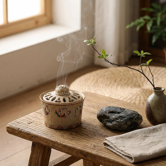 Wabi-Sabi Style Rustic Stoneware Incense Burner - Zen Meditation Aroma Bowl