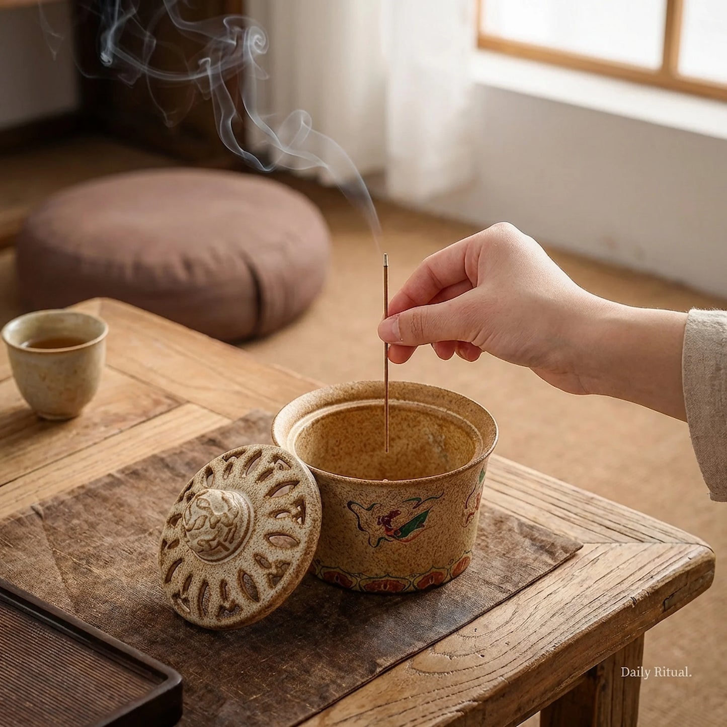 Wabi-Sabi Style Rustic Stoneware Incense Burner - Zen Meditation Aroma Bowl