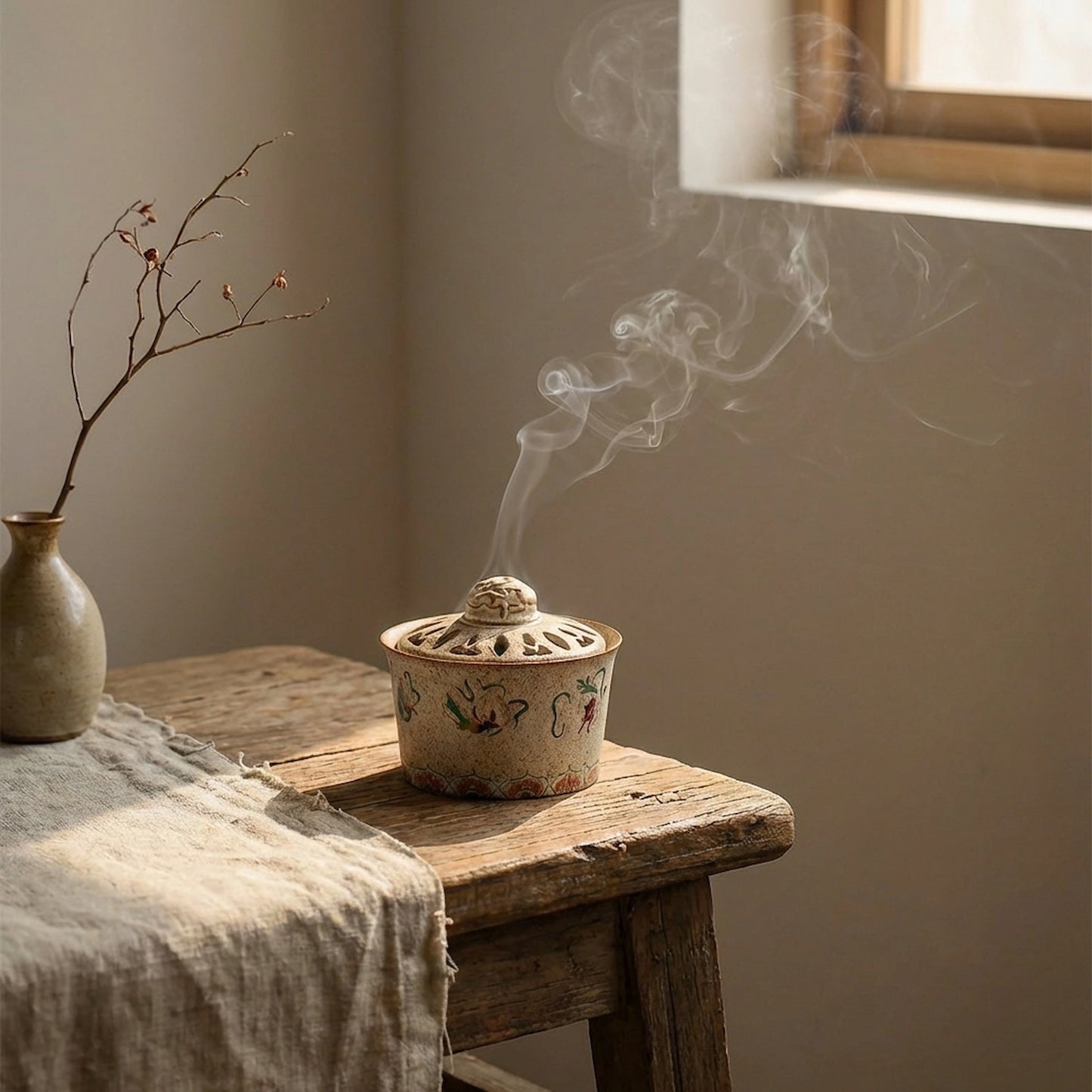 Wabi-Sabi Style Rustic Stoneware Incense Burner - Zen Meditation Aroma Bowl