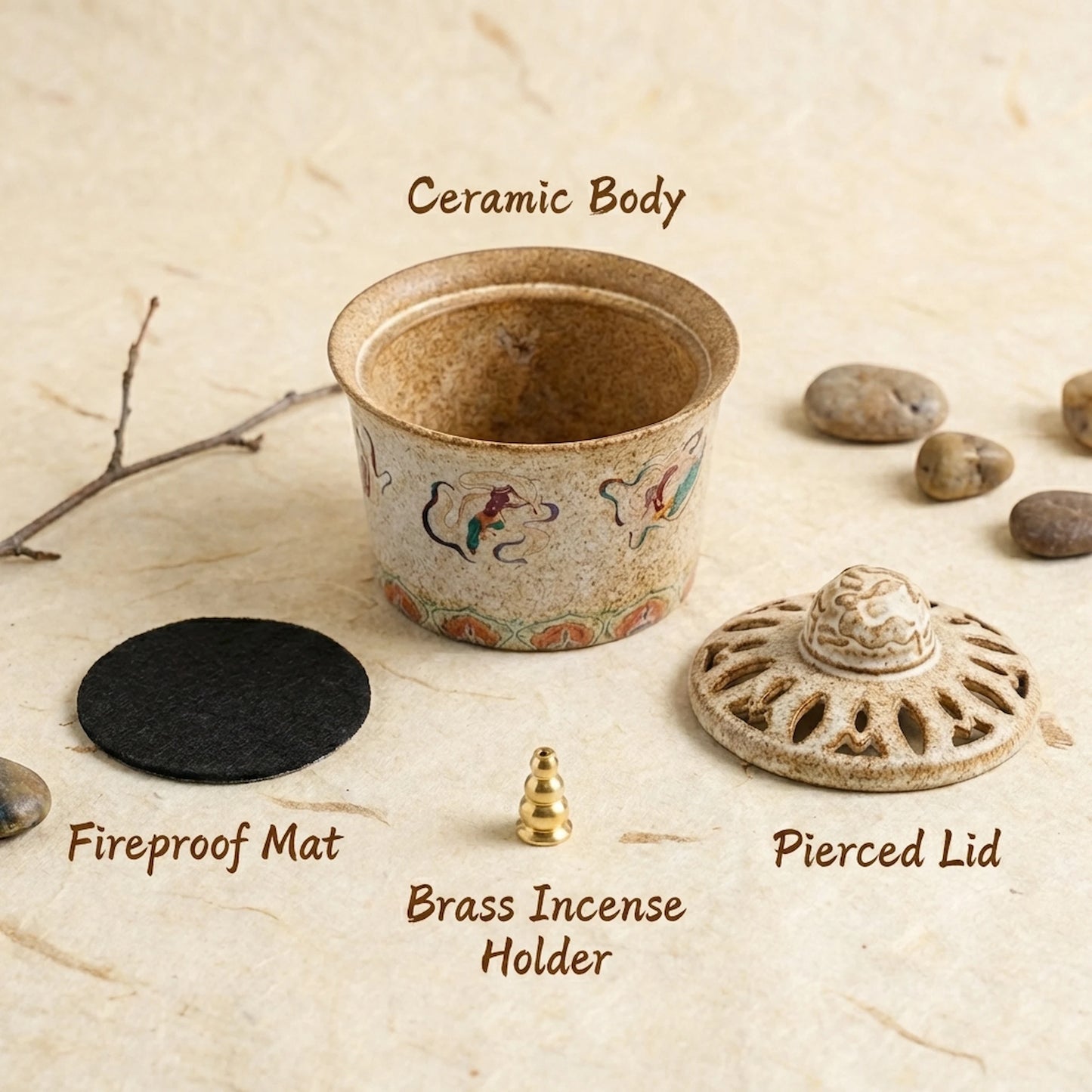 Wabi-Sabi Style Rustic Stoneware Incense Burner - Zen Meditation Aroma Bowl